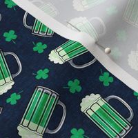 green mugs of beer - four leaf clovers - shamrocks - st patricks day - navy - LAD20