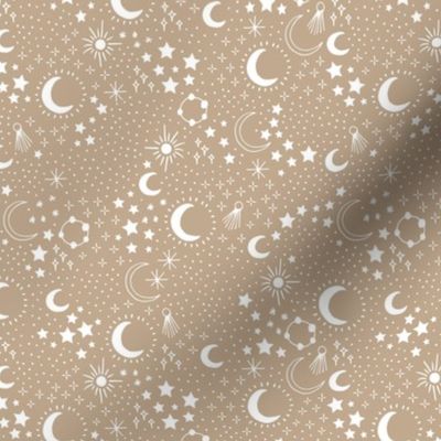 Mystic Universe party sun moon phase and stars sweet dreams night latte beige ginger