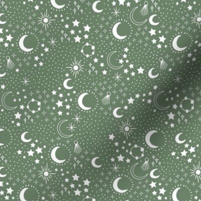 Mystic Universe party sun moon phase and stars sweet dreams night green white