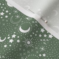 Mystic Universe party sun moon phase and stars sweet dreams night green white