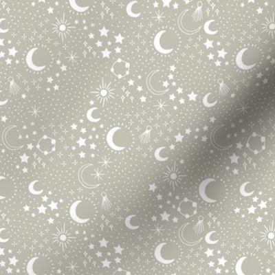 Mystic Universe party sun moon phase and stars sweet dreams night pastel green mist gray