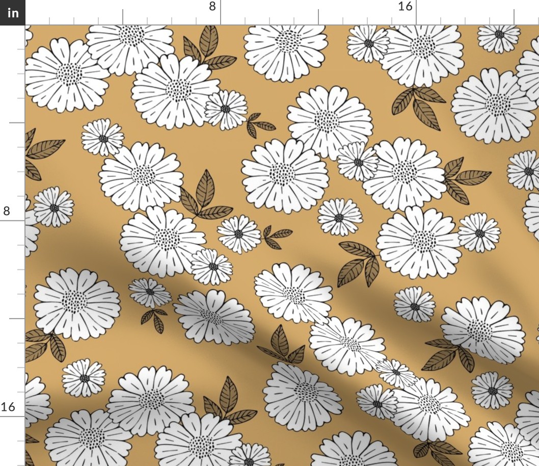 Sweet gerbera daisy flowers autumn winter boho blossom garden vintage english style neutral nursery ochre yellow mustard white LARGE