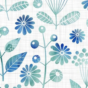 Indigo green watercolor flowers