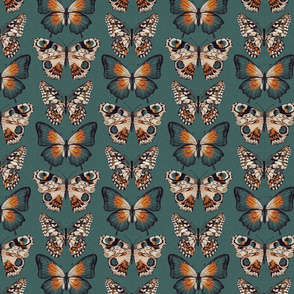 Pinned Butterflies Teal { mid scale }