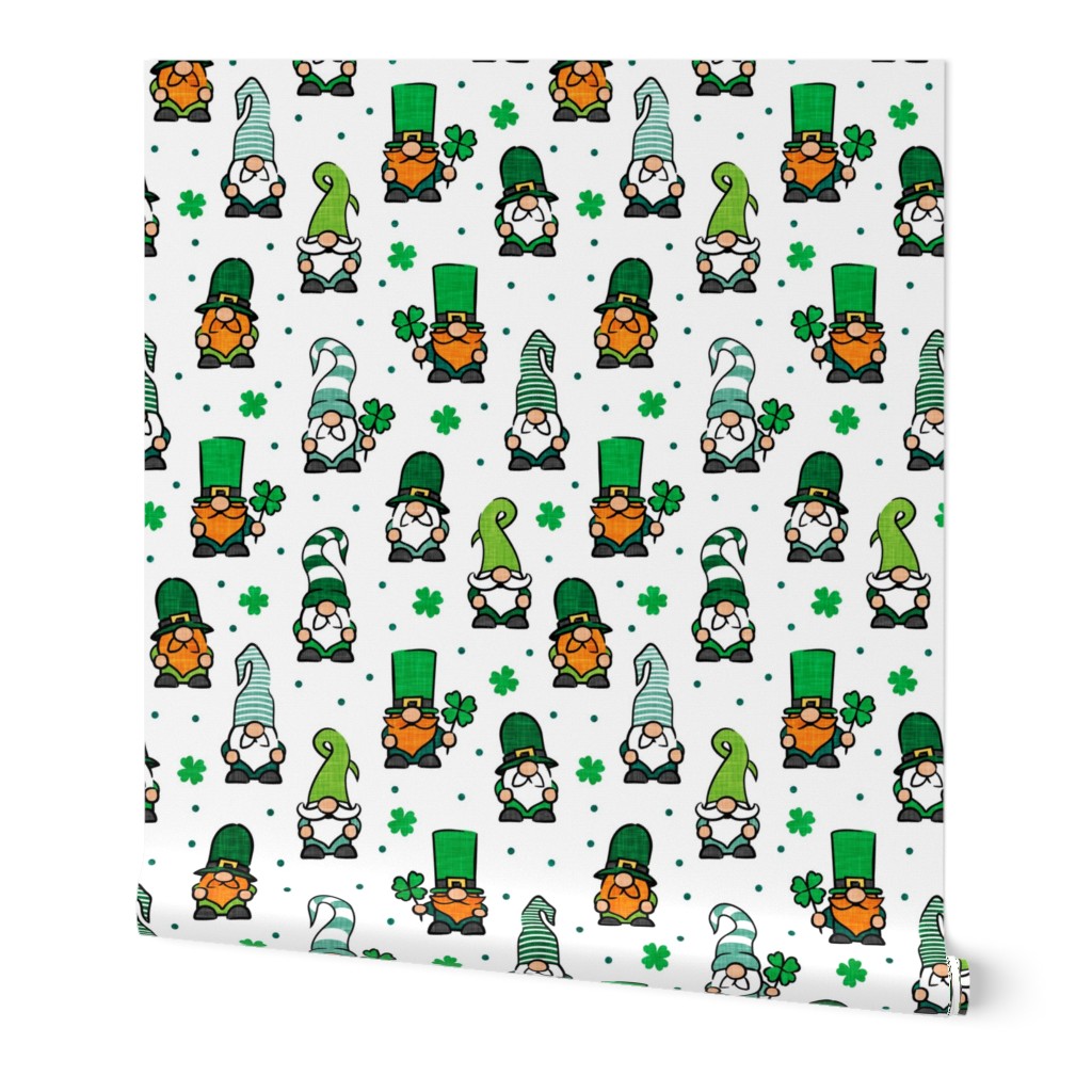 St Patrick's Day Gnomes - Leprechaun Gnomes - clover - green on white - LAD20