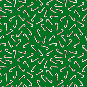 ditsy candy canes on green