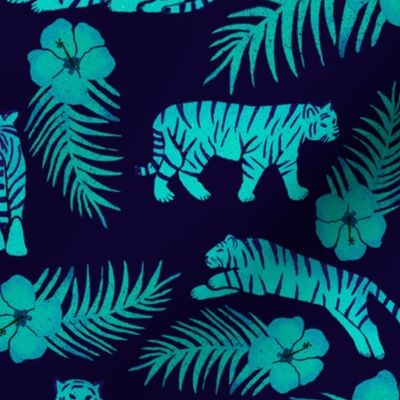 Tigers & Palms Navy Teal