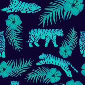 Tigers & Palms Navy Teal