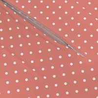 White on Burnt Coral small polka dots