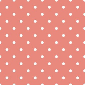 White on Burnt Coral small polka dots