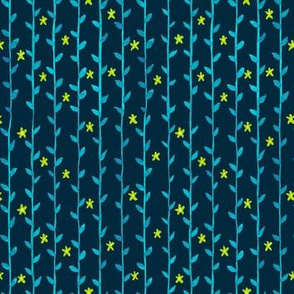 Floral Vines Pattern - Chartreuse and Blue 2