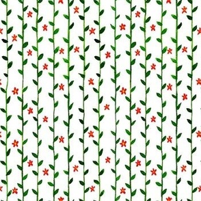 Floral Vines Pattern - Dark Green and Red