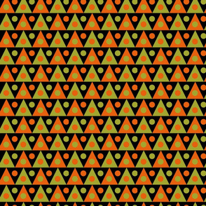 60s mod triangles orange and green on black colored spots peas and carrots