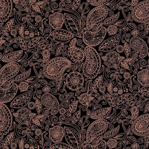 small- Linear Paisley-bronze on black fx