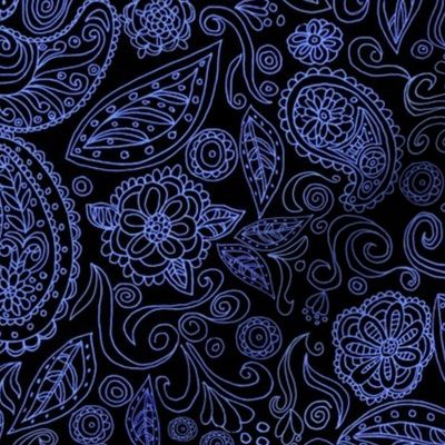 small -Linear Paisley-blue violet on black fx