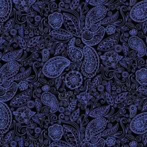 small -Linear Paisley-blue violet on black fx