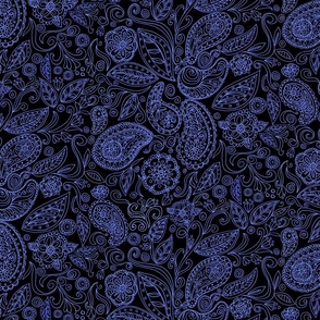 small Linear Paisley-blue violet on black