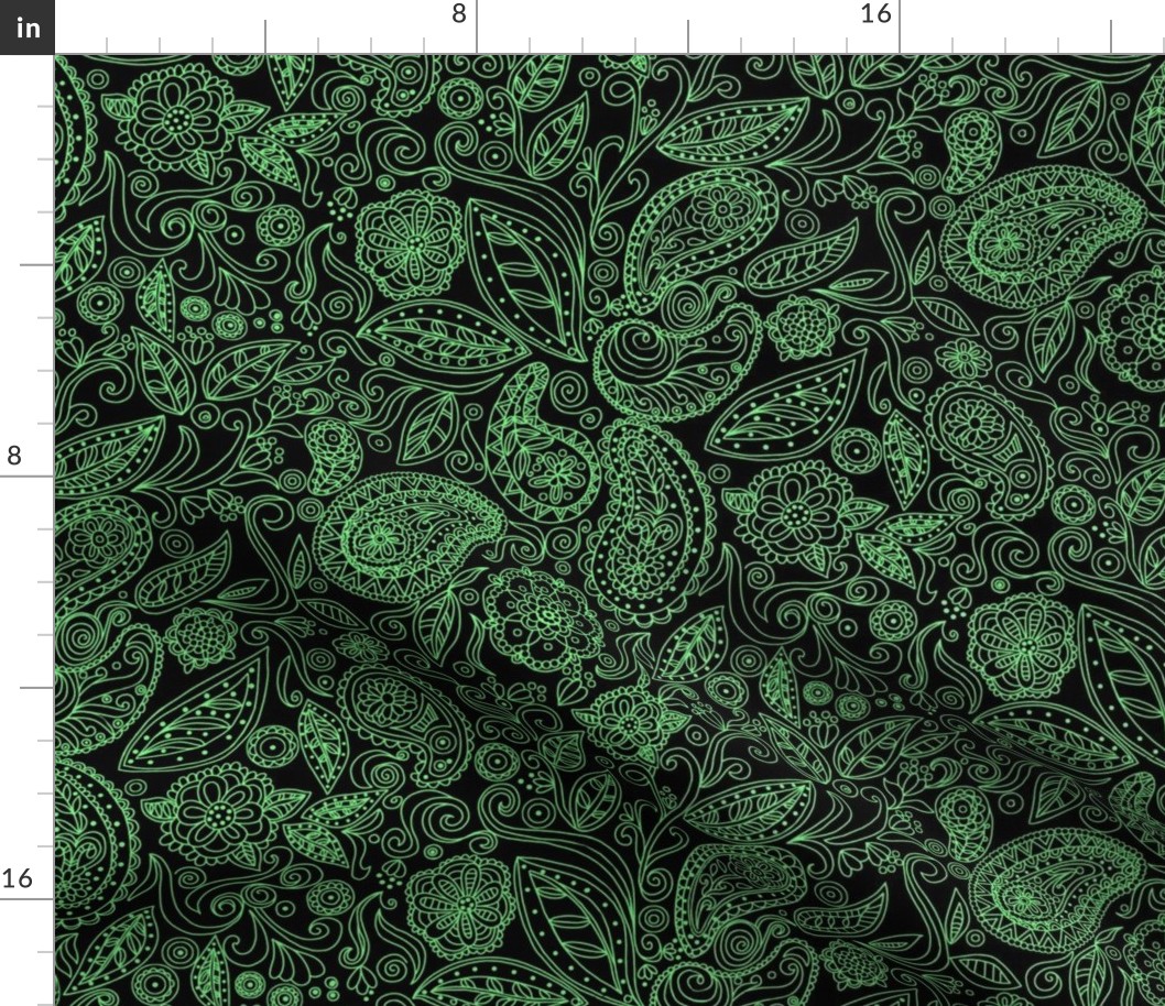 small- Linear Paisley-emerald on black fx