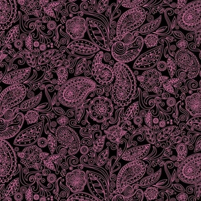 small Linear Paisley-rose on black fx
