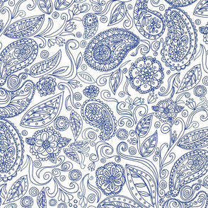 Linear Paisley-blue on white
