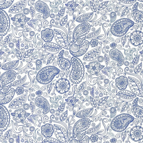 Small Linear Paisley-blue on white