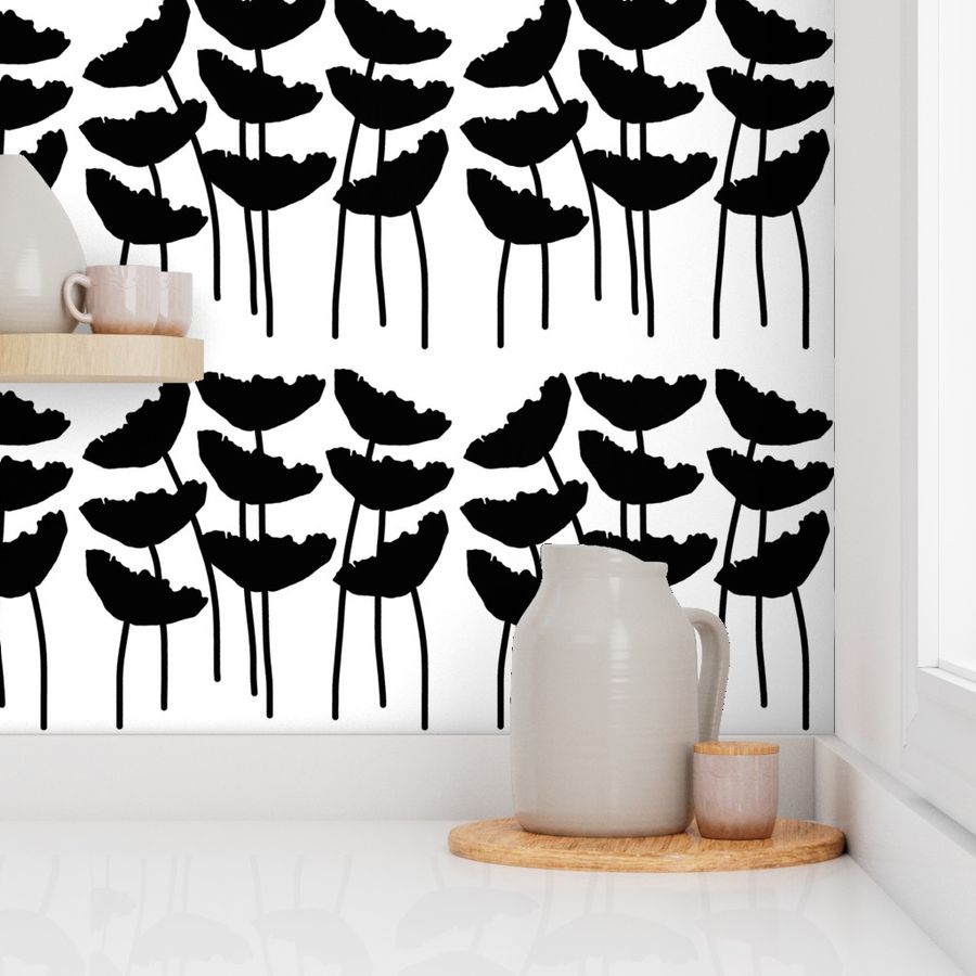 Tall Poppies (Leadlight) - black on white, large 