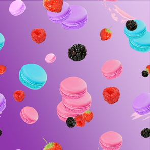 French macarons,macaroons,berry fruits pattern ,purple background 