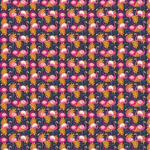 Flock of Flamingos Stick Together - Small Scale Navy Background