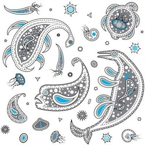 Prehistoric Paisley (White and Blue)