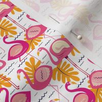 Flock of Flamingos Stick Together - Small Scale White Background