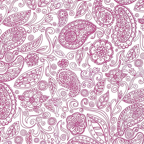 Linear paisley-red rose on white