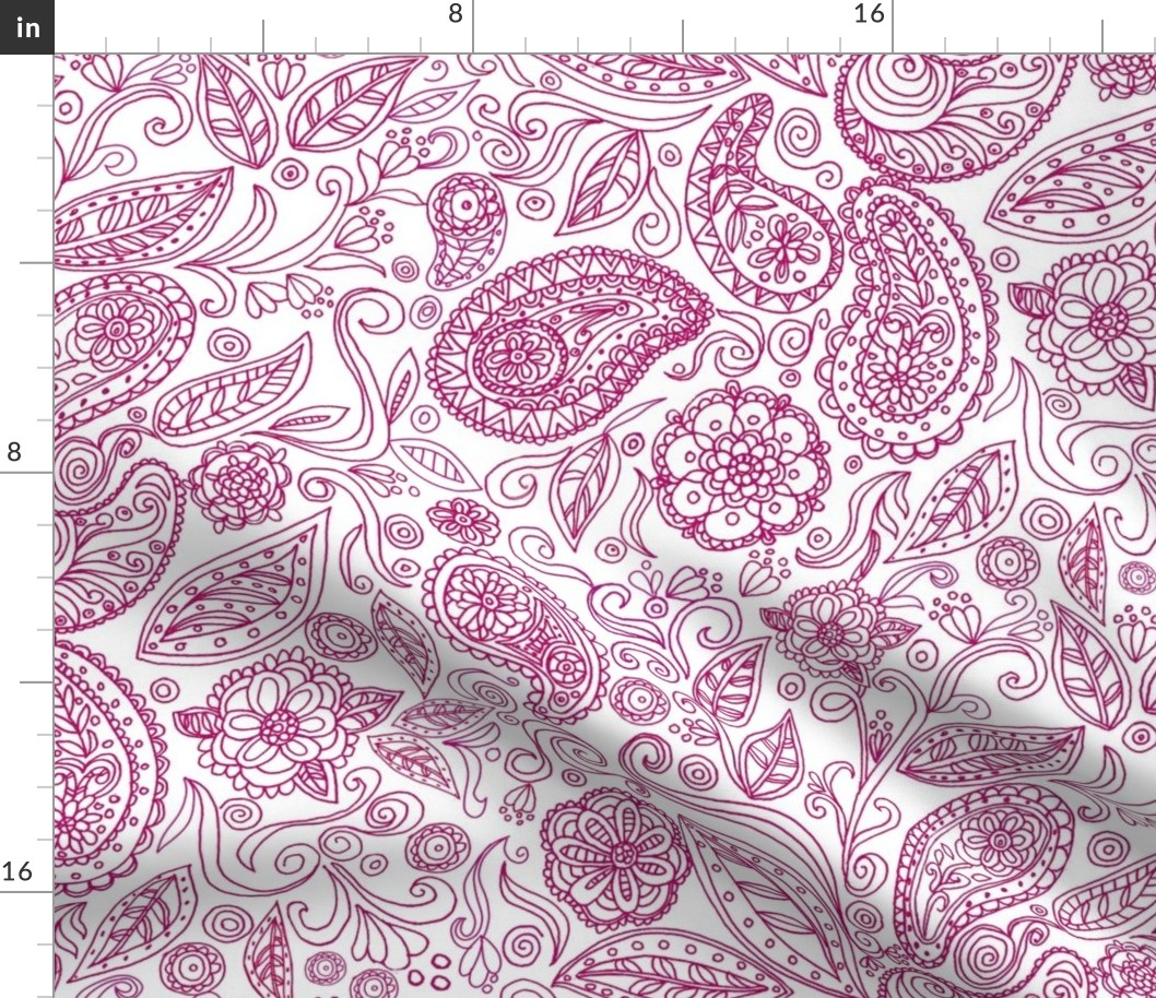 Linear paisley-red rose on white