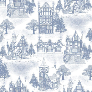 Snowy Christmas in Tudor Village Toile