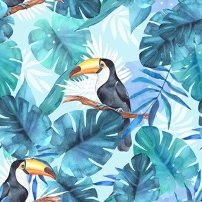 Blue tropical pattern with Toucans