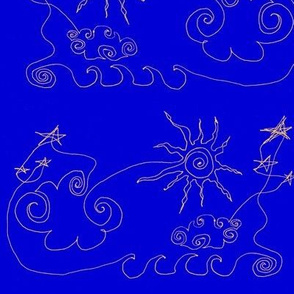Sea to sky in a line - contour drawing-gold on cobalt