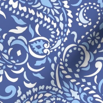 Large Paisley Africa - classic blues white