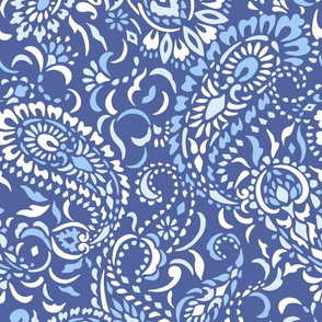 Large Paisley Africa - classic blues white