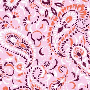 large Paisley Africa - rose aubergine scarlet white