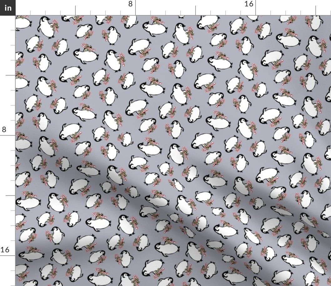 Candy Cane Penguins - Silver Gray