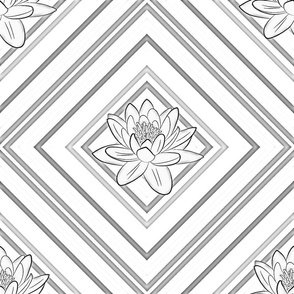 Grey Lotus on Rhombic Line - Pastel Ornament - Large Scale