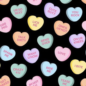 Naughty Candy Hearts on Black