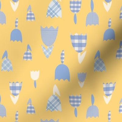 Feedsack Gingham Tulip Floral in Buttercup Yellow + Cornflower Blue