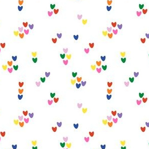 Mini Heart Ditsy Floral in White + Bright Rainbow