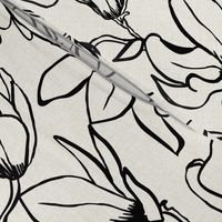 Magnolia Garden Floral - Textured Ivory and Black Outline Large