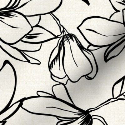 Magnolia Garden Floral - Textured Ivory and Black Outline Large