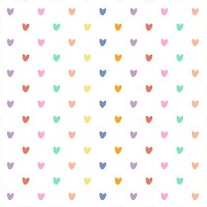 Ditsy Mini Hearts in White + Pastel Rainbow