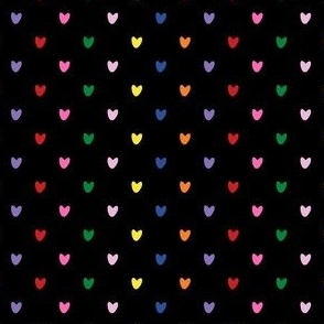Ditsy Mini Hearts in Black + Bright Rainbow