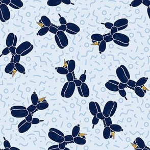 (S Scale) Balloon Unicorns Scattered with Dark Navy Confetti on Blue | Dark Navy dogs
