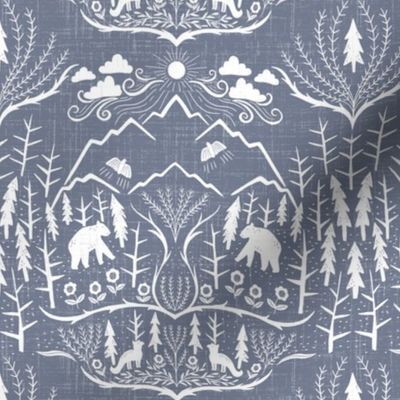 Small scale -deep woodlands damask - slate