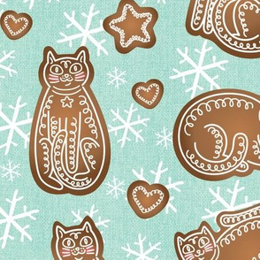 Gingerbread Cats Pattern Teal LArge